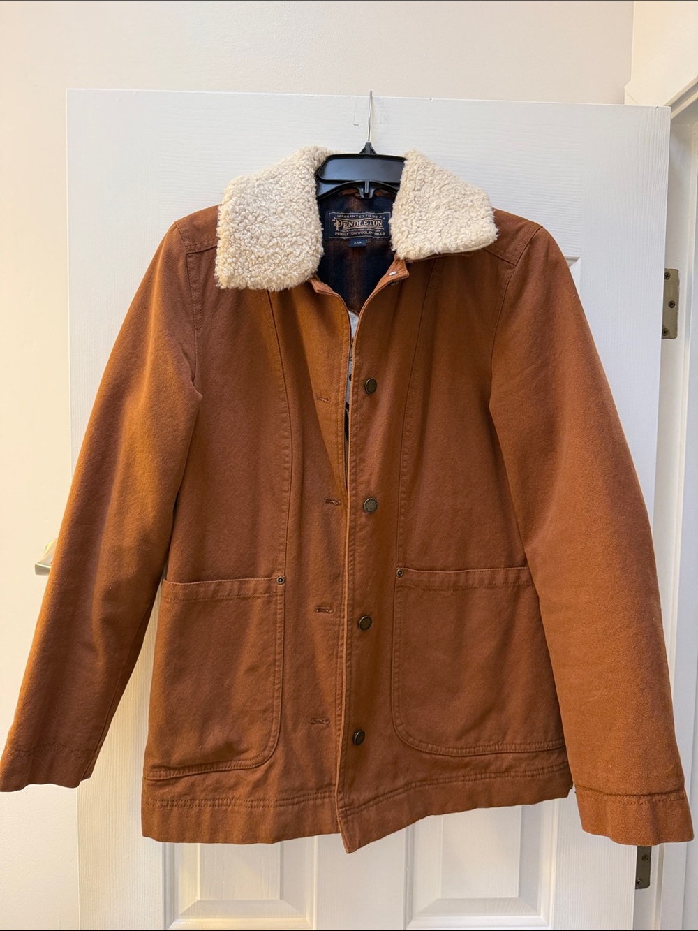 Pendleton Brown Utility Jacket with Removable Cream Shearling Collar, Small - Picture 11 of 13